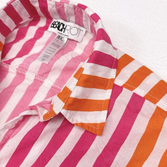 Beach Riot Alexa Top Large XL Striped Pink Orange Oversized Button Up Cover Up - Picture 8 of 12